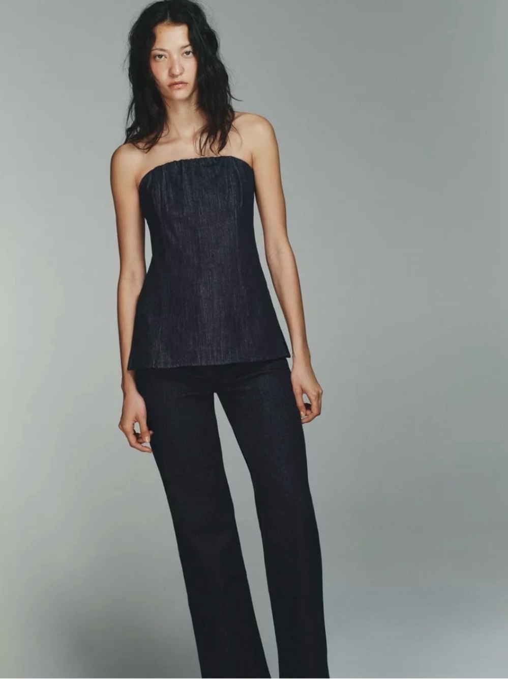 ZARA denim strapless bustier top